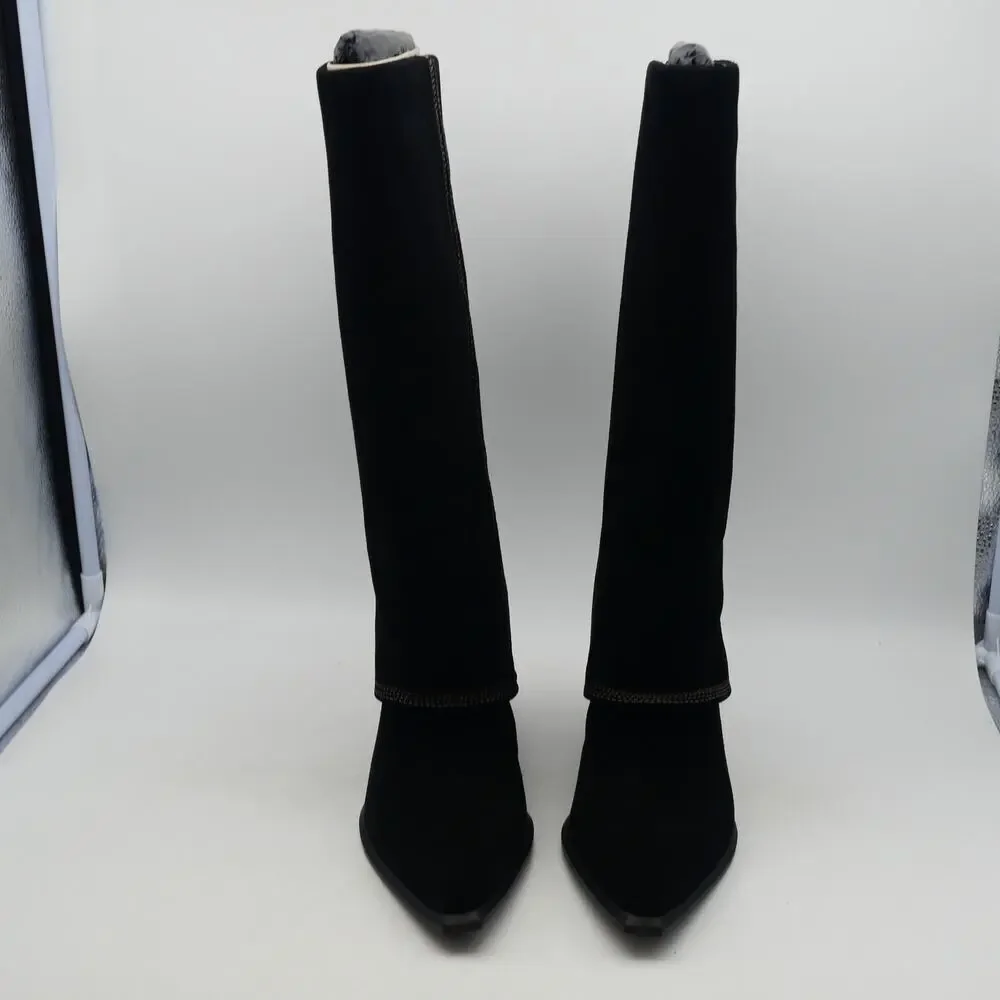 NEW Nine West Women's 8.5 Rimepy Foldover Boot Black Suede  Block Heel